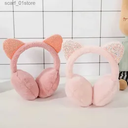 Ear Muffs Fashion Cat Ear Plush Earffs Shiny Sequin Soft Earfls Headband for Kids Boys Girls Unisex Vintage Ear-c Winter OutdoorL231108