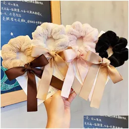 Hair Accessories Women Elegant Ribbon Soft Plush Elastic Hair Bands Winter Sweet Scrunchie Tie Rubber Fashion Accessories Hair Product Dh5Kx