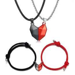 Halsband örhängen set 2 st/set love magnetic lockar par armband vänskap hjärta hänge fasetterad charm valentins dag gåva j