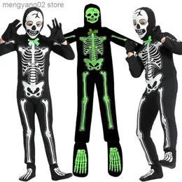 Theme Costume Halloween Skull Skeleton Children Bodysuit Nightglow Jumpsuit Carnival Masquerade Ball Party Cosplay Halloween Comes for Kids T231011