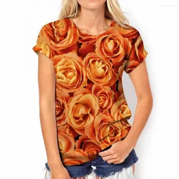 Kvinnors T-skjortor Rose Flower Floral 3D Print T-shirts Women Shirt Woman Overdimensionerad Harajuku Tops Tees Female Y2K Streetwear Clothing