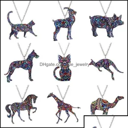 Jewelry Pendant Necklaces Pendants Jewelry Colorf Double Side Acrylic Printing Cat Dog Dragon Horse Camel Necklace For Wom Drop Delive Dhnri