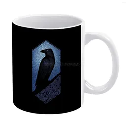 Tassen GUARDIAN Weiße Tasse für Freunde und Familie, kreatives Geschenk, 325 ml, Kaffee, Keramik, Raidho, Krähe, blauer Schatten, Silhouette, skandinavisch