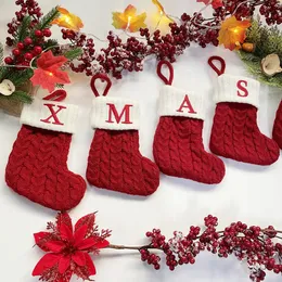Christmas Decorations Year Socks Red Snowflake Alphabet Letters knitting Stocking Tree Decoration For Home Xmas Gift 231011
