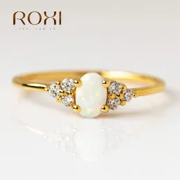 Solitaire Ring Roxi Anillo Plata S925 Sterling Silver Microinlaid Crystal Opal Women S Wedding 18K Gold Plated Finger Rings 6 7 8 Size 231011
