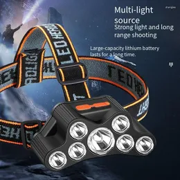 헤드 램프 패션 7 헤드 램프 야외 충전식 강한 가벼운 밤 낚시 광부 램프 Long S 휴대용 LED 헤드 마운트