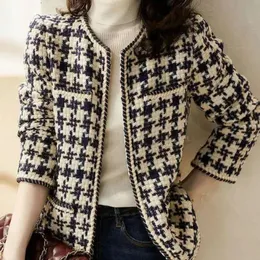 Kvinnors jackor kvinnor blazer kausal tweed coat ladies dräkt jacka outwear vintage höst lady jacka elegant rutnät vinter cardigan jacka 231010