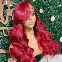 Перуанские 13X4 HD парики из натуральных волос на фронтальной части кружева, красные цветные объемные волны, парик спереди, бордовый парик фронта шнурка, синтетические
