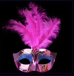 Venetiansk mask med fjäder bröllopsfest glitter halv ansiktsmask maskerad klädd festival halloween leveranser dekorationer