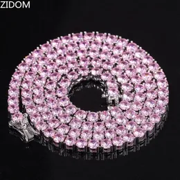 Män kvinnor hiphop ised ut bling tenniskedjan halsband hög kvalitet 4mm rosa tenniskedjor halsband hiphop mode smycken gåva288x