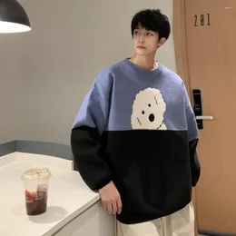 Men's Sweaters Oversized Knitted Sweater Men Harajuku Cartoon Dog Pattern Contrast Patchwork Knit Pullover Winter Male Ins Trend Casual Tops