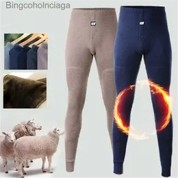 Mäns termiska underkläder Fanceey Merino Wool Knee Thicken Pants termiska underkläder Män vinterduk fleece långa John Men leggings underbyxor er varm231011