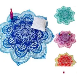 Gobeliny Lotus Flower Table Mat Mat India Mandala Tobestry Rzut plażowy er Up okrągły basen do domu koc upuszczony ogród OT29F