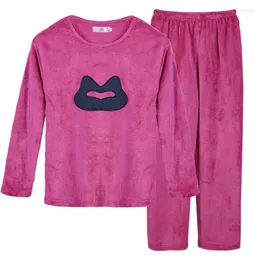 Damen-Nachtwäsche, Winter-Flanell-Pyjama, Cartoon-Langarm-Korallen-Fleece, warme Kleidung, Damen-Pyjama, Kuh-Tier