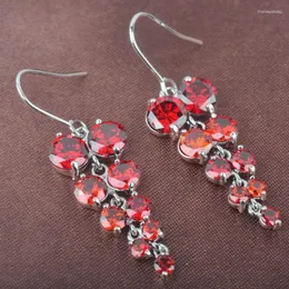 Baumelnde Ohrringe, bezauberndes Design mit rotem Stein für Damen, Tropfenschmuck LS082