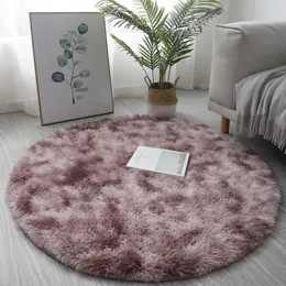 Mattor Mat Plush Carpet Floor Non Slip Rug Round Bedroom Decoration Tie Dye Print Anti-SKID Multi-Color Soft Fluffy 231010