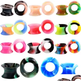 Jewelry Tunnels Body Jewelry Jewelry11Pair Sile Flexible Thin Double Flared Flesh Tunnel Plugs Gauge Expander Stretcher Earlets Earrin Dhfif