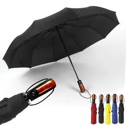 Parasol składany automatyczny parasol deszczowy Kobiety Parasol drewniany uchwyt mężczyzn Mężczyzn wiatroodprola kompaktowy parasol mężczyzna auto otwarty/zamykany parasole 231007