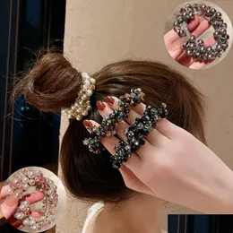 Hair Accessories Woman Pearl Beaded Hair Ties Scrunchies Crystal Elastic Hairband Ponytail Holders Korean Rope Rubber Gum Accessories Dhhp3