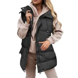 女性のベストレディース冬のファッションノースリーブフードドベストロングパーカーポケットとキルティングアウトドア秋のジャケット付き温かいコート
