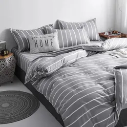 Bedding sets Gray Stripes Set Nordic Double Twin Bedspread Duvet Cover Home Decor Bed Linen Bedclothes Adult 4PCS 231011