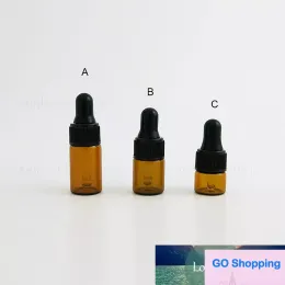 Bottiglie contagocce in vetro ambrato speciale da 500 pezzi semplici 1/ 2/ 3 ml con bottiglia riutilizzabile campione di profumo di olio essenziale con tappo nero