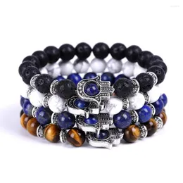 Charm Bracelets Natural Quartz Crystal Lapis Lazuli Tiger Eye Couple Bracelet White Howlite Volcanic Stone Buddha's Hand Bangle