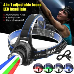 Headlamps LED Four Light Source Focus Headlamp Waterproof Head Rechargeable Fishing Searching Camping