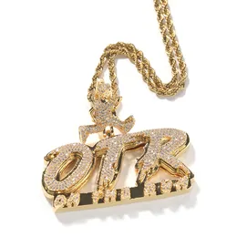 Nueva moda chapado en oro Bling CZ letra colgante collar para hombres mujeres joyería de Hip Hop con cadena de cuerda de 3 mm y 24 pulgadas