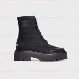 Mirror Quality Designers shoes Women Bulky boots TRIOMPHE Nylon Shiny bull Calfskin Leather Suede Lace up Ankle boots Luxury Martin boots Outdoor shoes sneakers