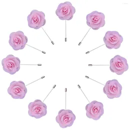 Dekorative Blumen, 12 Stück, einfache und neutrale Corsage, Seidenblume, Rosenknospe, rosa Bräutigam-Anzugnadel, handgefertigt, Business-Hochzeitszubehör, XH0715 12
