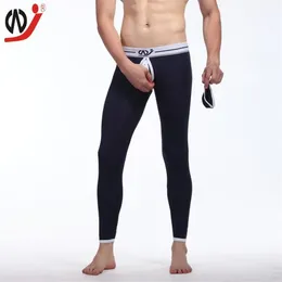 Homens sleepwear wj homens roupa interior térmica confortável sexy algodão longo john calças quentes gay leggings pênis saco aberto saudável johns cra252e