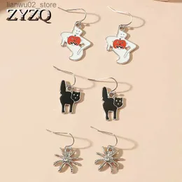 Other Fashion Accessories ZYZQ New Retro Simple Halloween Spider Web Skull Drop Earrings For Women Exaggeration Gothic Bat Grimace Earrings Jewelry Q231011