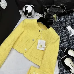 Designer mulheres jaquetas lantejoulas tecer tweed em torno do pescoço de manga comprida cor sólida fino casaco curto com broche sem saco de pó marca desig roupas