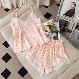 Women's Sleepwear Summer Women Lace Pajamas Set Print Nightwear Lingerie Sexy Sleeveless Pyjamas Suit Female Pijamas Loungewear