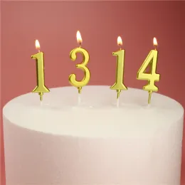 Velas douradas de aniversário, 0-9 números, vela sem fumaça, decoração criativa de bolo, decorações de festa de aniversário, embalagem separada em caixa de pvc