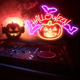 1pc Pumpkin Neon Sign Lights Halloween Decoration, inomhusfestivaldekorationer, gåvor till Halloween, semester roliga lampdecken, för hemfest