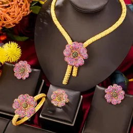 Kolye küpeler seti Missvikki Orijinal 4pcs Çiçekler Barkly Ring Luxury Gougeous Kadınlar İçin Düğün Partisi