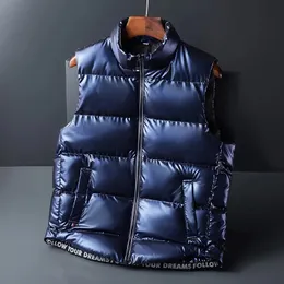 Men's Vests Winter Down Cotton Vest Mens Warm Sleeveless Puffer Jacket Casual Men Shiny Surface Zip Up Solid Jackets Tops 231011