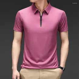 Men's Polos 2023 Summer Ice Silk Cool Polo Short Sleeve T-shirt Large Thin Shirt Business Casual