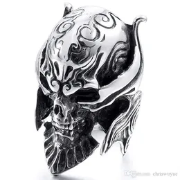 Fashion Cool Men's Gothic Carving Ring Man rostfritt stål Högkvalitativ Viking skelett Skalle Detalj smycken Biker Ring257p