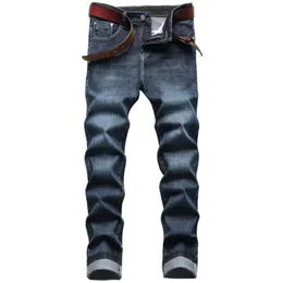 Men's Jeans Men Striaght Fit Classic Navy Blue Denim Pants Male Smart Casual Long Elastic Size 42224r