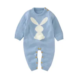 Rompers Baby Cute Rabbit Pom urodzony maluch kombinezon strój z długim rękawem jesienna niemowlę dziewczynę chłopiec zima ubranie dzianina ciepło 231010