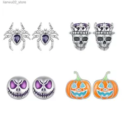 Other Fashion Accessories Horror 925 Sterling Silver Women's Earrings Charm Original Halloween Party Pumpkin Skull Earrings Boutique Jewelry 2023 New Q231011