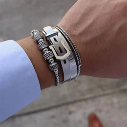 Mannen armband 4-delige set titanium staal Romeinse cijfers armband hoefijzergesp armbanden Pulseira Bileklik luxe handgemaakte J Y2007240B