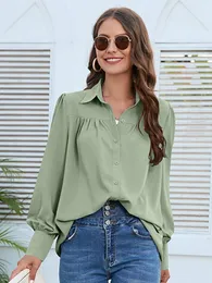 Blusas femininas chiffon camisas femininas elegante plissado manga longa feminino simples primavera outono roupas chique elegante lazer blusa topos