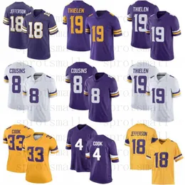 Maglia da calcio Justin Jefferson Personalizzata Gioventù Addison Dalvin Cook Harrison Smith Kirk Cousins Danielle Hunter Randy Moss Lewis Cine Hockenson Patrick Peterson