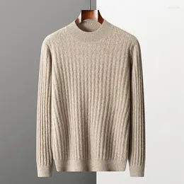 Men's Sweaters Autumn Winter Cashmere Sweater Half High Neck Pullover Top Slim Fit Long Sleeve Warm Knitted Herringbone