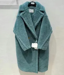 New arrival Ocean green MMAX teddy bear alpaca fur XLong Coats double breasted warm winter parkas