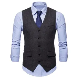 メンズベストメンズリーブレスvネックシングルブレストヘリンボーンジャイレポケット装飾スリムフィットビジネススーツWAISTCOAT256K